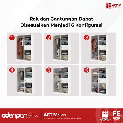 ACTIV FORTE - SL 3D Lemari Pakaian / Baju 2 Pintu Besi Sliding