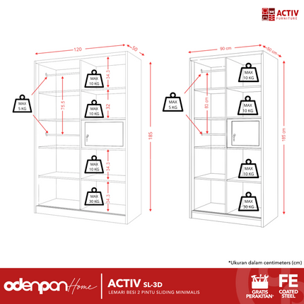 ACTIV FORTE - SL 3D Lemari Pakaian / Baju 2 Pintu Besi Sliding