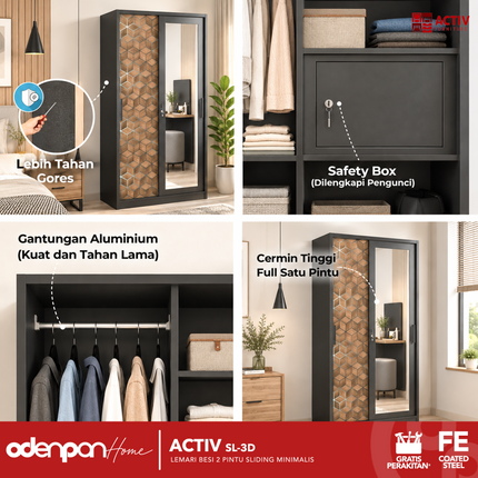 ACTIV FORTE - SL 3D Lemari Pakaian / Baju 2 Pintu Besi Sliding