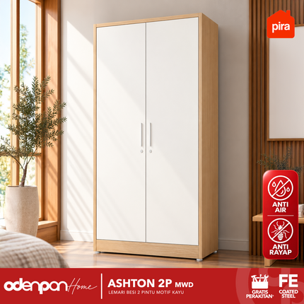 PIRA - ASHTON 2P Lemari Pakaian Baju 2 Pintu Besi Pintu Swing Motif Kayu