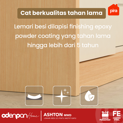 PIRA - ASHTON 2P Lemari Pakaian Baju 2 Pintu Besi Pintu Swing Motif Kayu