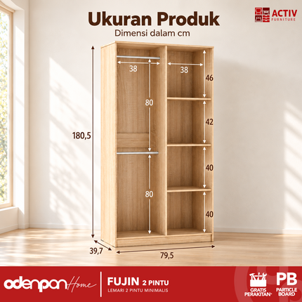 ACTIV - FUJIN 2P Lemari Pakaian / Baju 2 Pintu Minimalis 2 Gantungan