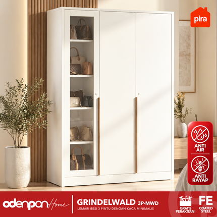 PIRA - GRINDELWALD 3P MWD Lemari Pakaian Baju 3 Pintu Besi Pintu Swing Dengan Kaca