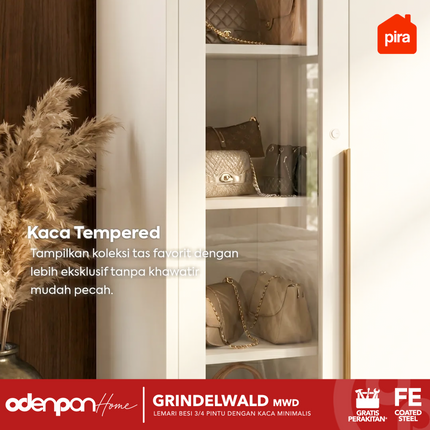 PIRA - GRINDELWALD 4P MWD Lemari Pakaian Baju 4 Pintu Besi Pintu Swing Dengan Kaca