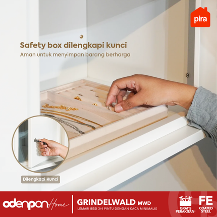 PIRA - GRINDELWALD 4P MWD Lemari Pakaian Baju 4 Pintu Besi Pintu Swing Dengan Kaca