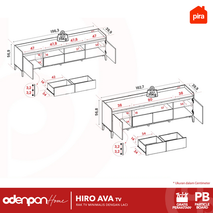 PIRA OX - HIRO AVA TV Meja / Rak TV Dengan Kaki 160 / 200 cm