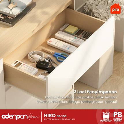 PIRA OX - HIRO SB150 Lemari Laci Cabinet Drawer Bufet Minimalis 2 Pintu 3 Laci Susun 150 cm