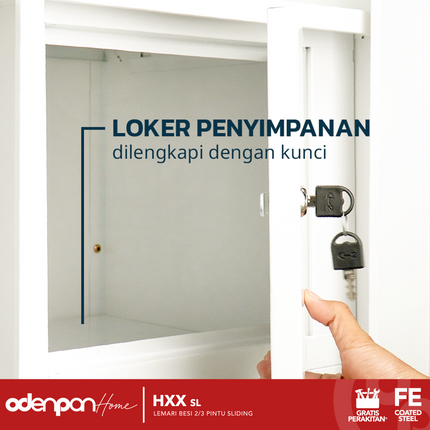 ODENPAN - HXX 1500 SL Lemari Pakaian / Baju 3 Pintu Besi Sliding Dengan Cermin Jumbo Minimalis