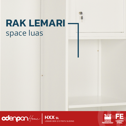 ODENPAN - HXX 1500 SL Lemari Pakaian / Baju 3 Pintu Besi Sliding Dengan Cermin Jumbo Minimalis