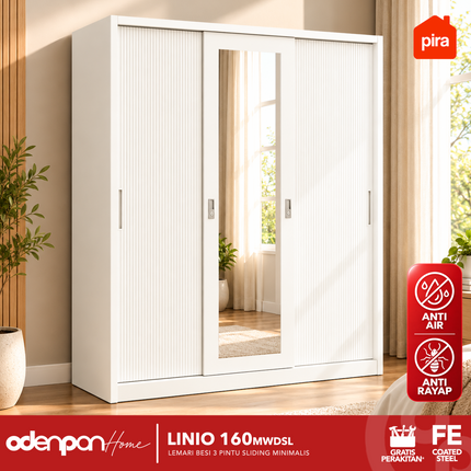 PIRA - 160 MWDSL Lemari Pakaian / Baju 3 Pintu Besi Sliding Jumbo Dengan Cermin 160 cm