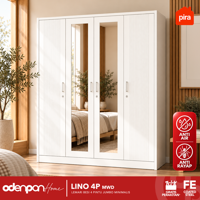 PIRA - 4P MWD Lemari Pakaian Baju 4 Pintu Besi 2 Cermin Minimalis Jumbo