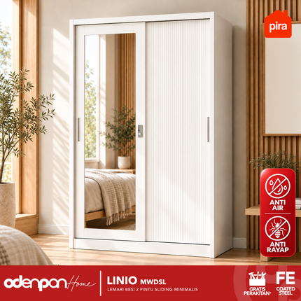 PIRA - LINIO Lemari Pakaian / Baju 2 Pintu Besi Sliding Dengan Cermin
