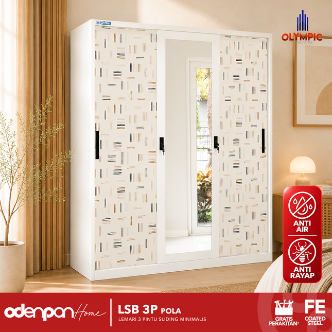 BESTSTEEL - LSB 3P Lemari Pakaian Baju 3 Pintu Besi Jumbo Sliding Minimalis