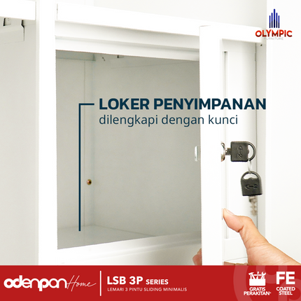 BESTSTEEL - LSB 3P Lemari Pakaian Baju 3 Pintu Besi Jumbo Sliding Minimalis