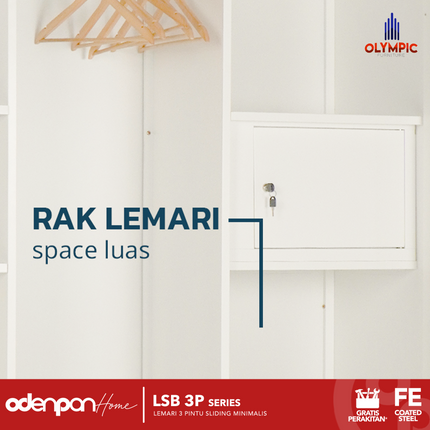 BESTSTEEL - LSB 3P Lemari Pakaian Baju 3 Pintu Besi Jumbo Sliding Minimalis