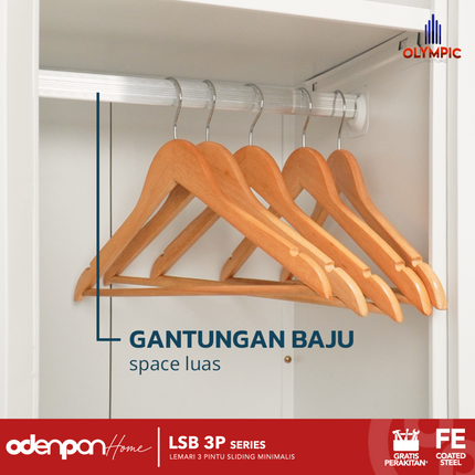 BESTSTEEL - LSB 3P Lemari Pakaian Baju 3 Pintu Besi Jumbo Sliding Minimalis