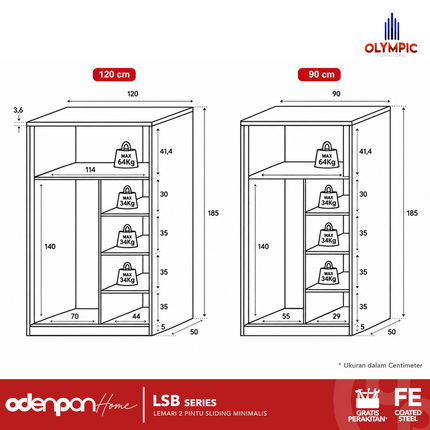 BESTSTEEL - LSB POLA Lemari Pakaian Baju 2 Pintu Besi Sliding Minimalis
