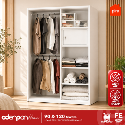 PIRA - CATTA Lemari Pakaian / Baju 2 Pintu Besi Sliding Dengan Cermin Motif Marmer