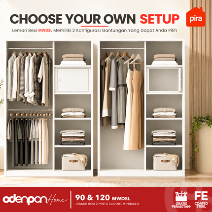 PIRA - LINIO Lemari Pakaian / Baju 2 Pintu Besi Sliding Dengan Cermin
