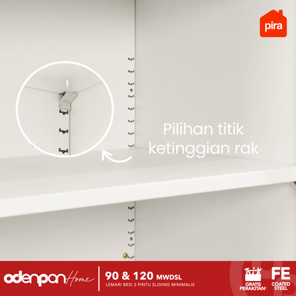 PIRA - LINIO Lemari Pakaian / Baju 2 Pintu Besi Sliding Dengan Cermin