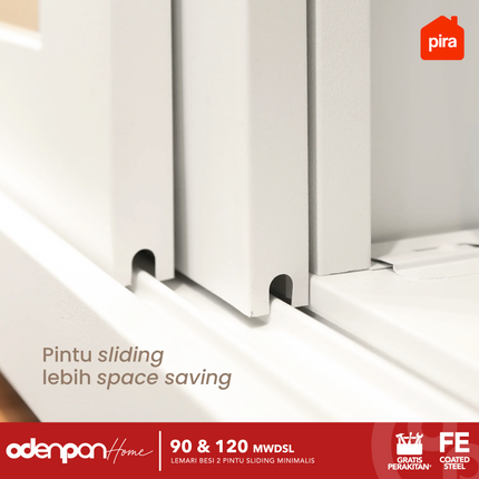 PIRA - CATTA Lemari Pakaian / Baju 2 Pintu Besi Sliding Dengan Cermin Motif Marmer