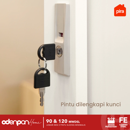 PIRA - CATTA Lemari Pakaian / Baju 2 Pintu Besi Sliding Dengan Cermin Motif Marmer