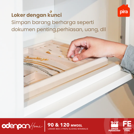 PIRA - LINIO Lemari Pakaian / Baju 2 Pintu Besi Sliding Dengan Cermin