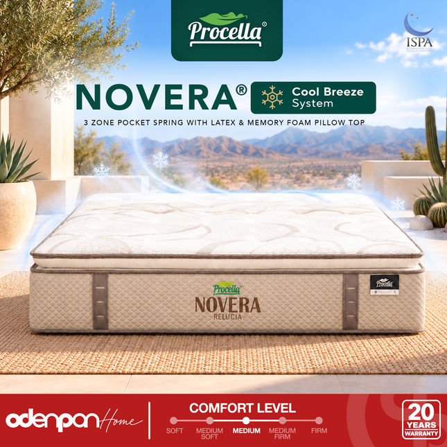 PROCELLA - NOVERA Kasur 3 Zone Pocket Spring Bed With Latex & Memory Foam Euro Pillow Top