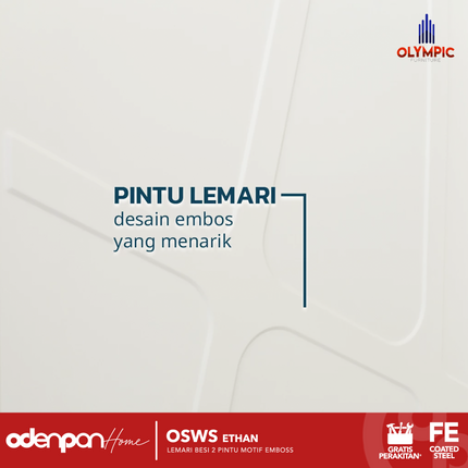 OLYMSTEEL - OSWS ETHAN Lemari Pakaian Baju 2 Pintu Besi Sliding Pintu 3D Emboss