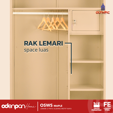 OLYMSTEEL - OSWS WOOD WS Lemari Pakaian Baju 2 Pintu Besi Sliding Motif Kayu