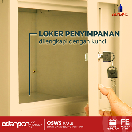 OLYMSTEEL - OSWS WOOD WS Lemari Pakaian Baju 2 Pintu Besi Sliding Motif Kayu