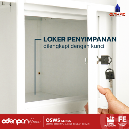 OLYMSTEEL - OSWS 3P Lemari Pakaian Baju 3 Pintu Besi Jumbo Dengan Cermin