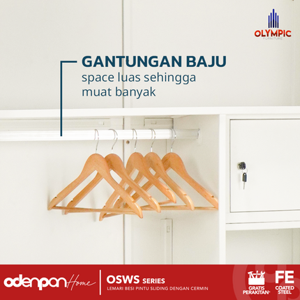 OLYMSTEEL - OSWS ETHAN Lemari Pakaian Baju 2 Pintu Besi Sliding Pintu 3D Emboss