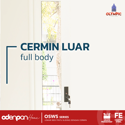 OLYMSTEEL - OSWS ALBA Lemari Pakaian Baju 2 Pintu Besi Sliding Putih Dengan Cermin