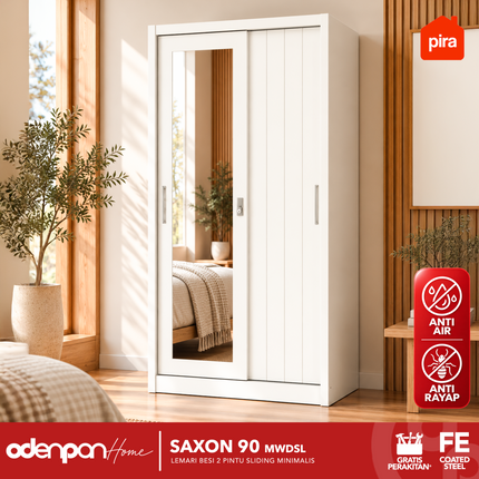 PIRA - SAXON Lemari Pakaian / Baju 2 Pintu Besi Pintu Sliding Dengan Cermin