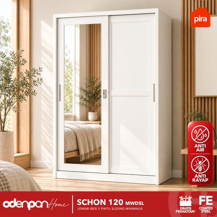 PIRA - SCHON Lemari Pakaian Baju 2 Pintu Besi Sliding Dengan Cermin