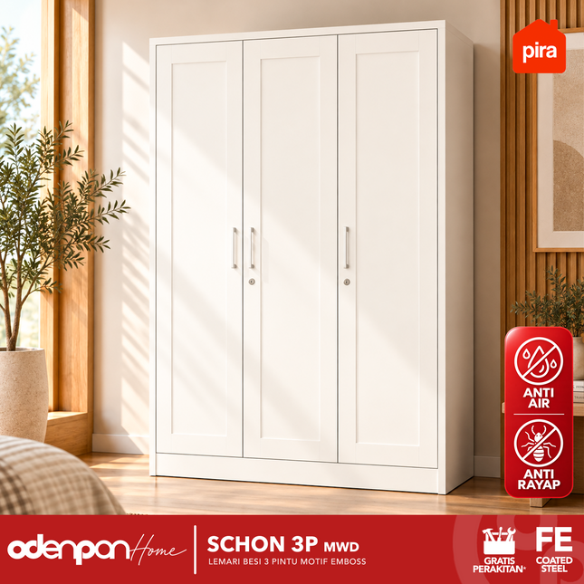 PIRA - SCHON 3P Lemari Pakaian Baju 3 Pintu Besi Pintu Swing