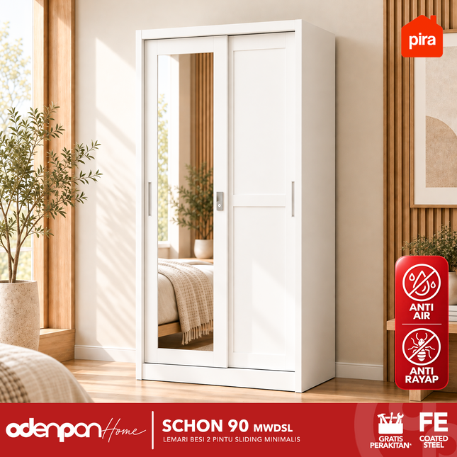 PIRA - SCHON Lemari Pakaian Baju 2 Pintu Besi Sliding Dengan Cermin