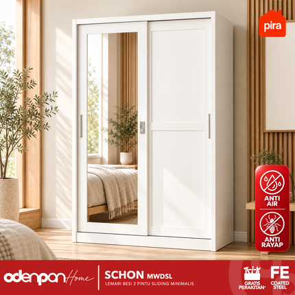 PIRA - SCHON Lemari Pakaian Baju 2 Pintu Besi Sliding Dengan Cermin
