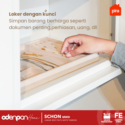 PIRA - SCHON 2P Lemari Pakaian Baju 2 Pintu Besi Pintu Swing