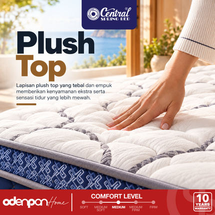 CENTRAL - SILVER PLUS Kasur Spring Bed Pocket Spring Plush Top Dengan Foam Encasement