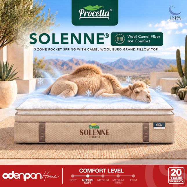 PROCELLA - SOLENNE Kasur 3 Zone Pocket Spring Bed With Camel Wool & Latex Euro Pillow Top