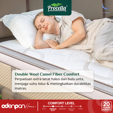 PROCELLA - SOLENNE Kasur 3 Zone Pocket Spring Bed With Camel Wool & Latex Euro Pillow Top