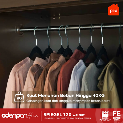 PIRA - SPIEGEL 120 Lemari Pakaian / Baju 2 Pintu Besi Sliding Motif Kayu