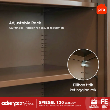 PIRA - SPIEGEL 120 Lemari Pakaian / Baju 2 Pintu Besi Sliding Motif Kayu