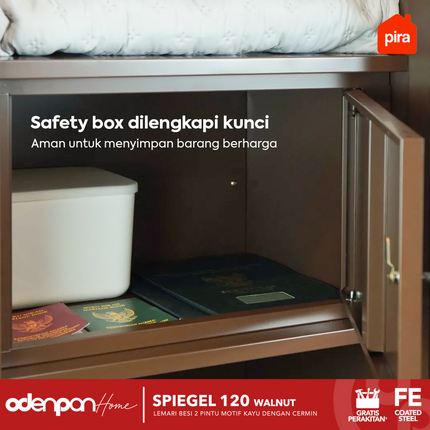 PIRA - SPIEGEL 120 Lemari Pakaian / Baju 2 Pintu Besi Sliding Motif Kayu