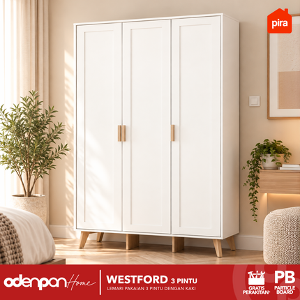 PIRA - WESTFORD 3P Lemari Pakaian / Baju 3 Pintu Gantungan Gamis Dengan Kaki