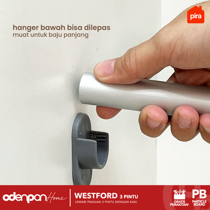 PIRA - WESTFORD 3P Lemari Pakaian / Baju 3 Pintu Gantungan Gamis Dengan Kaki