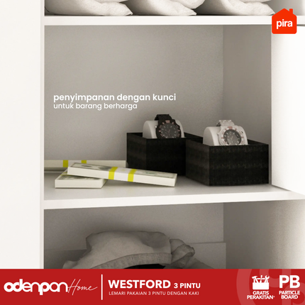PIRA - WESTFORD 3P Lemari Pakaian / Baju 3 Pintu Gantungan Gamis Dengan Kaki
