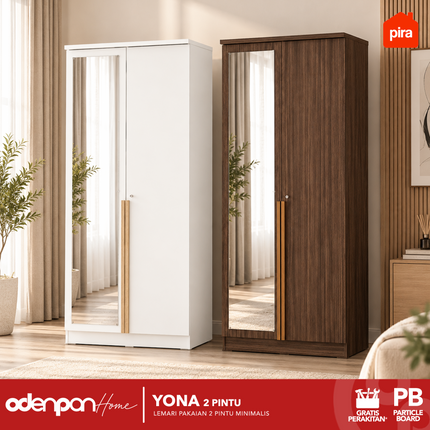 PIRA - YONA 2P Lemari Pakaian / Baju 2 Pintu Dengan Cermin